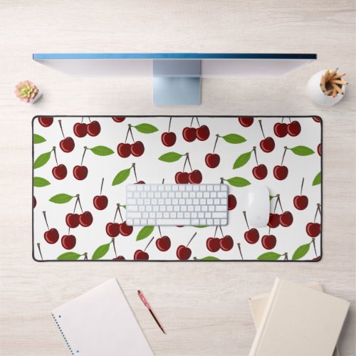 Red Cherry Pattern Of Cherries Leaves Fruit Desk Mat