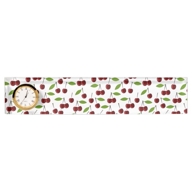 Red Cherry, Pattern Of Cherries, Leaves, Fruit Desk Name Plate (Front)