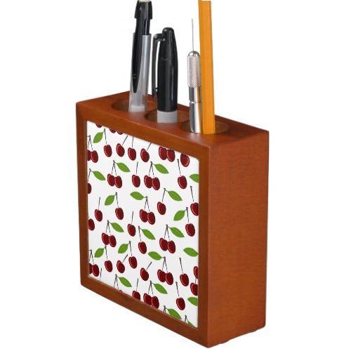 Red Cherry Pattern Of Cherries Leaves Fruit Desk Organizer