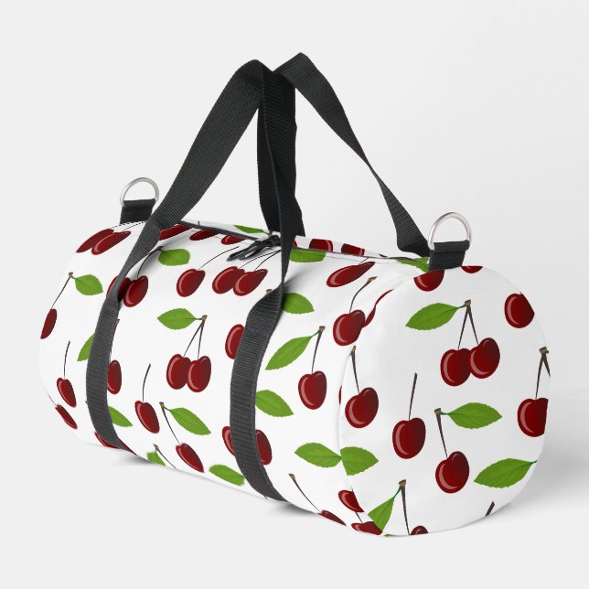 Red Cherry, Pattern Of Cherries, Leaves, Fruit Duffle Bag (Left Corner)