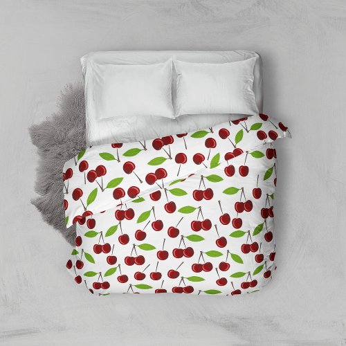 Red Cherry Pattern Of Cherries Leaves Fruit Duvet Cover