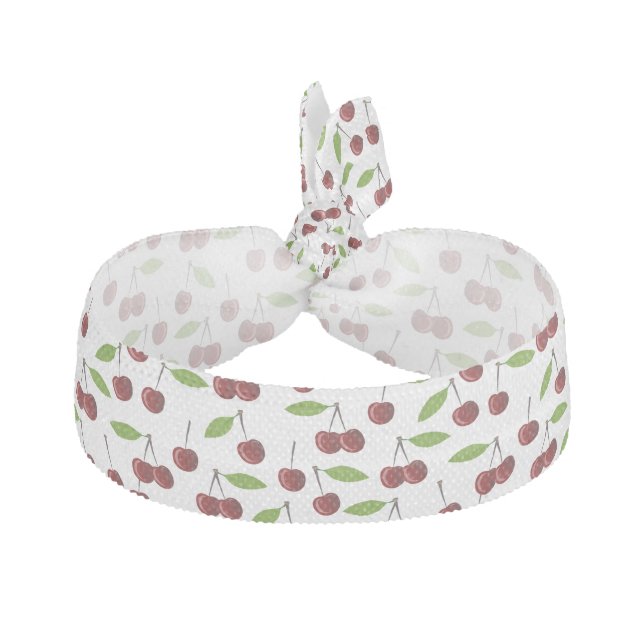 Red Cherry, Pattern Of Cherries, Leaves, Fruit Elastic Hair Tie (Front)