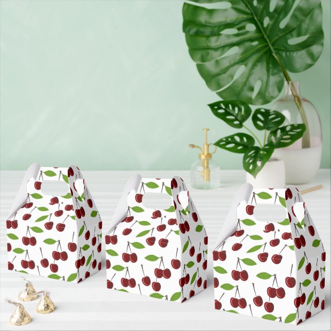 Red Cherry, Pattern Of Cherries, Leaves, Fruit Favor Boxes (Multiple)