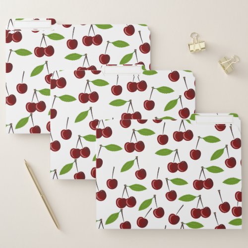 Red Cherry Pattern Of Cherries Leaves Fruit File Folder