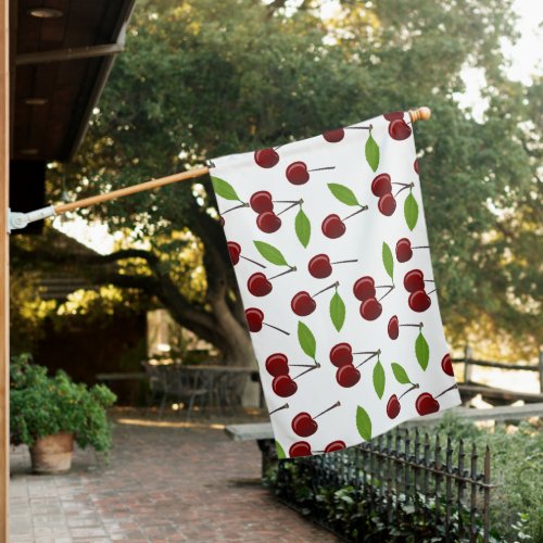 Red Cherry Pattern Of Cherries Leaves Fruit House Flag