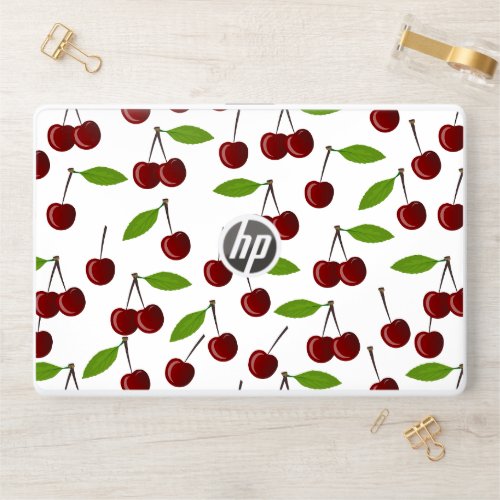 Red Cherry Pattern Of Cherries Leaves Fruit HP Laptop Skin