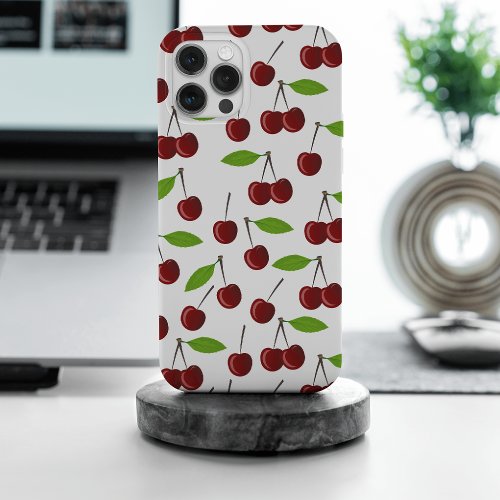 Red Cherry Pattern Of Cherries Leaves Fruit iPhone 15 Pro Max Case