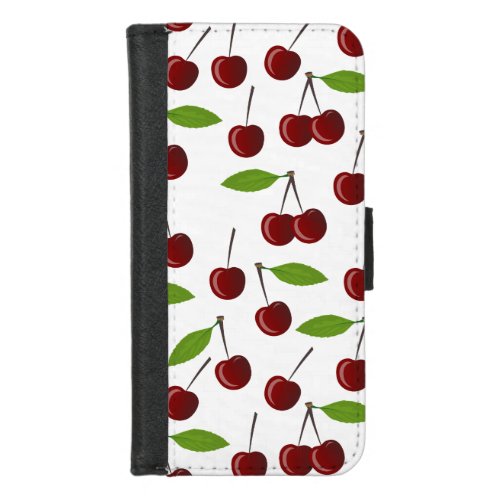 Red Cherry Pattern Of Cherries Leaves Fruit iPhone 87 Wallet Case