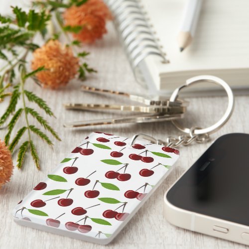 Red Cherry Pattern Of Cherries Leaves Fruit Keychain