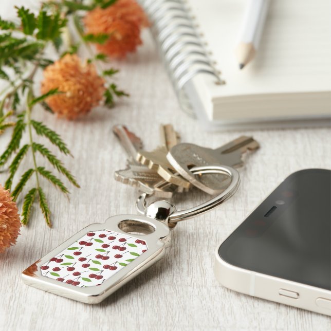 Red Cherry, Pattern Of Cherries, Leaves, Fruit Keychain (Side)