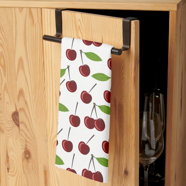 Red Cherry, Pattern Of Cherries, Leaves, Fruit Kitchen Towel (Thirds Fold)