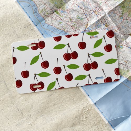 Red Cherry Pattern Of Cherries Leaves Fruit License Plate