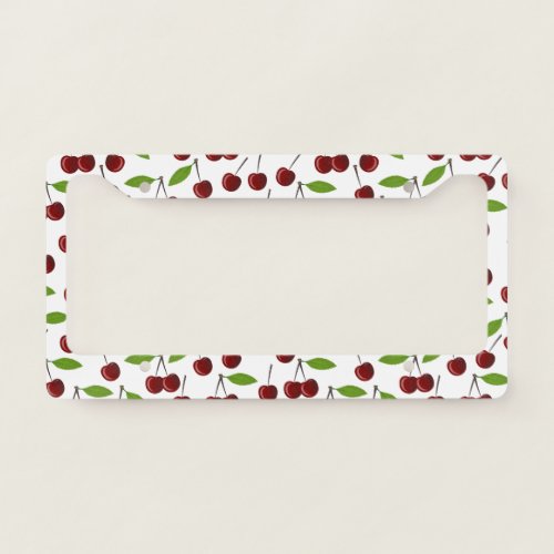 Red Cherry Pattern Of Cherries Leaves Fruit License Plate Frame