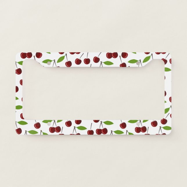Red Cherry, Pattern Of Cherries, Leaves, Fruit License Plate Frame (Front)