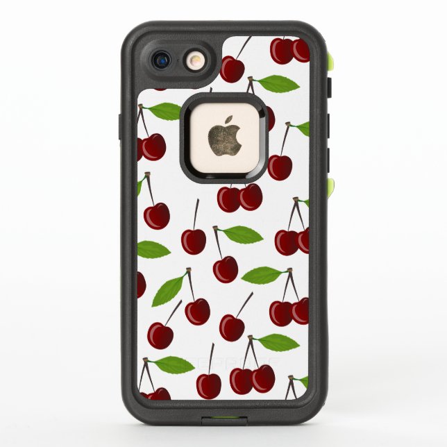 Red Cherry, Pattern Of Cherries, Leaves, Fruit LifeProof iPhone Case (Back)