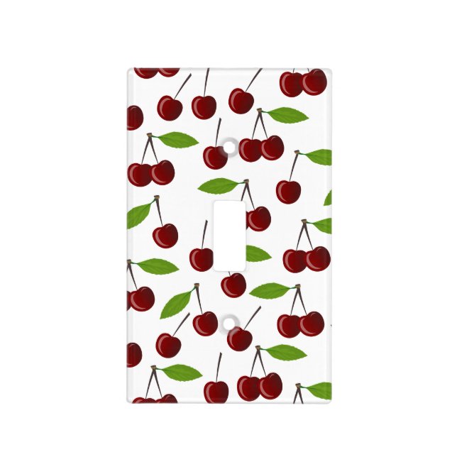 Red Cherry, Pattern Of Cherries, Leaves, Fruit Light Switch Cover (Front)