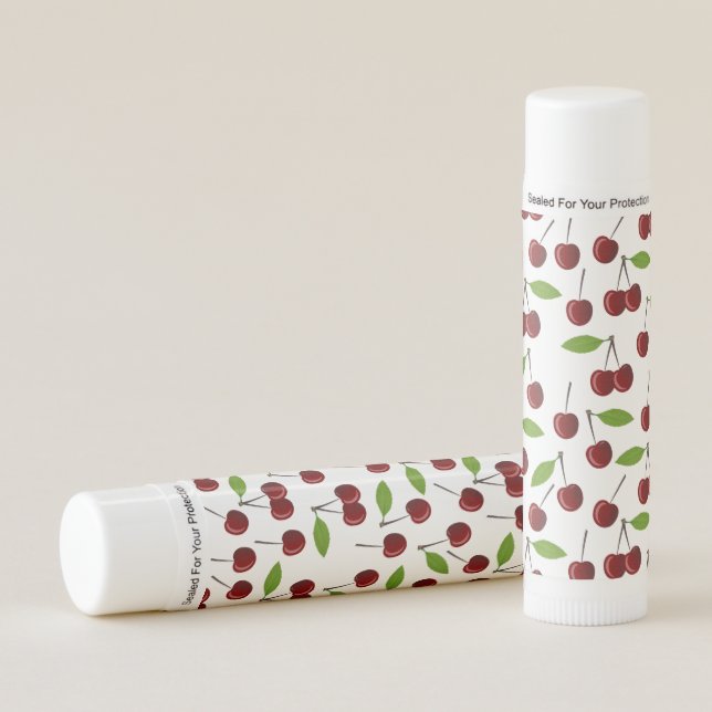 Red Cherry, Pattern Of Cherries, Leaves, Fruit Lip Balm (Front)