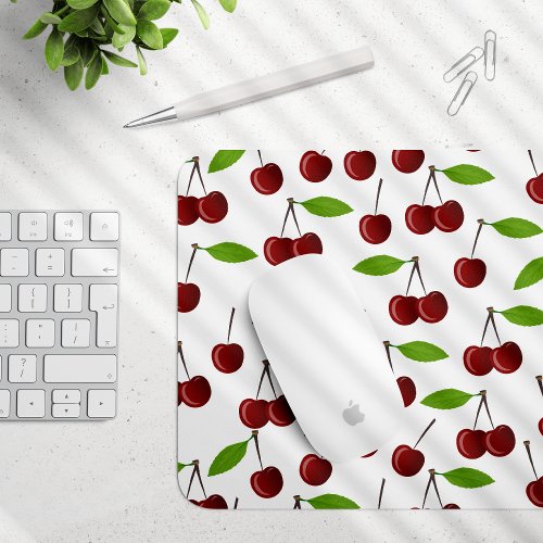 Red Cherry Pattern Of Cherries Leaves Fruit Mouse Pad