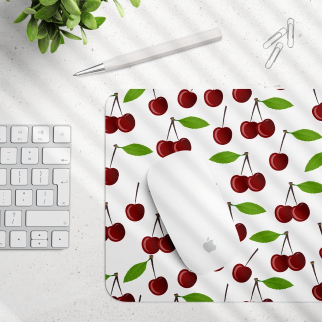Red Cherry, Pattern Of Cherries, Leaves, Fruit Mouse Pad (Creator Uploaded)