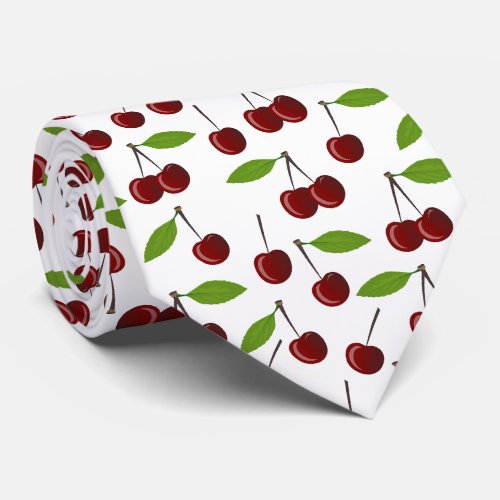 Red Cherry Pattern Of Cherries Leaves Fruit Neck Tie