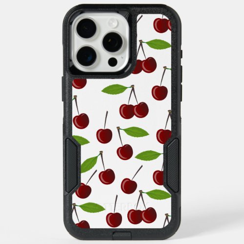 Red Cherry Pattern Of Cherries Leaves Fruit iPhone 15 Pro Max Case