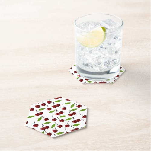 Red Cherry Pattern Of Cherries Leaves Fruit Paper Coaster