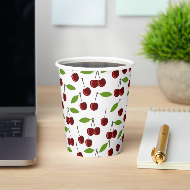 Red Cherry, Pattern Of Cherries, Leaves, Fruit Paper Cups (Insitu)
