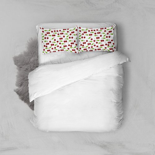 Red Cherry Pattern Of Cherries Leaves Fruit Pillow Case