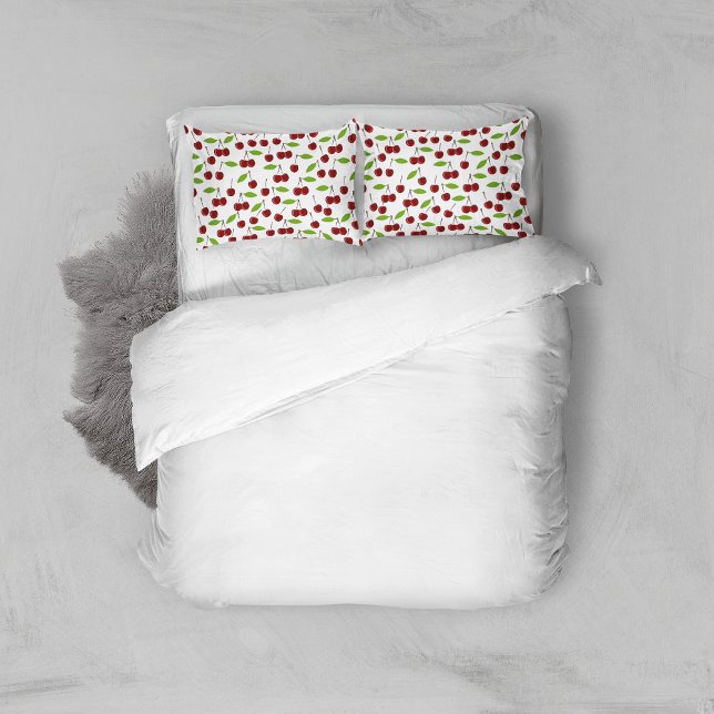 Red Cherry, Pattern Of Cherries, Leaves, Fruit Pillow Case (Creator Uploaded)
