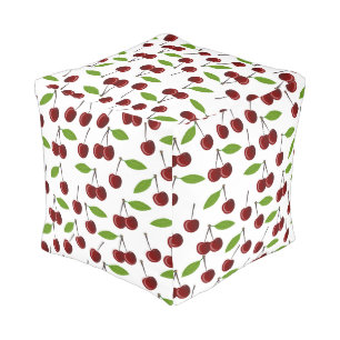 Red Cherry, Pattern Of Cherries, Leaves, Fruit Pouf