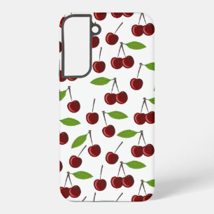 Red Cherry, Pattern Of Cherries, Leaves, Fruit Samsung Galaxy S22+ Case