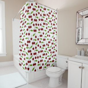Red Cherry, Pattern Of Cherries, Leaves, Fruit Shower Curtain