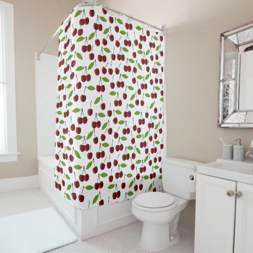 Red Cherry Pattern Of Cherries Leaves Fruit Shower Curtain