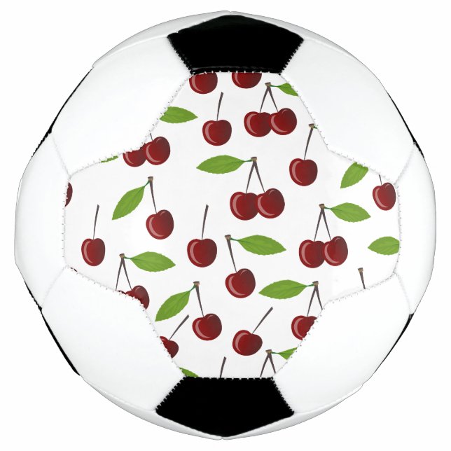 Red Cherry, Pattern Of Cherries, Leaves, Fruit Soccer Ball (Front)