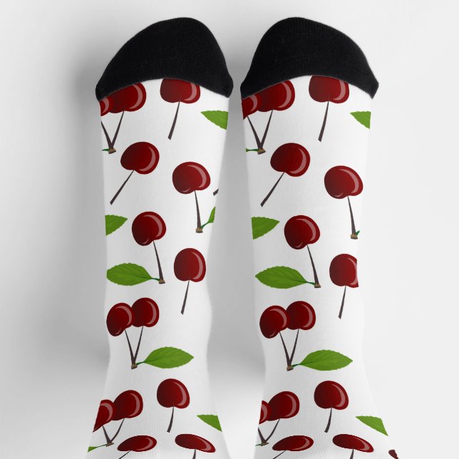 Red Cherry, Pattern Of Cherries, Leaves, Fruit Socks (Top)