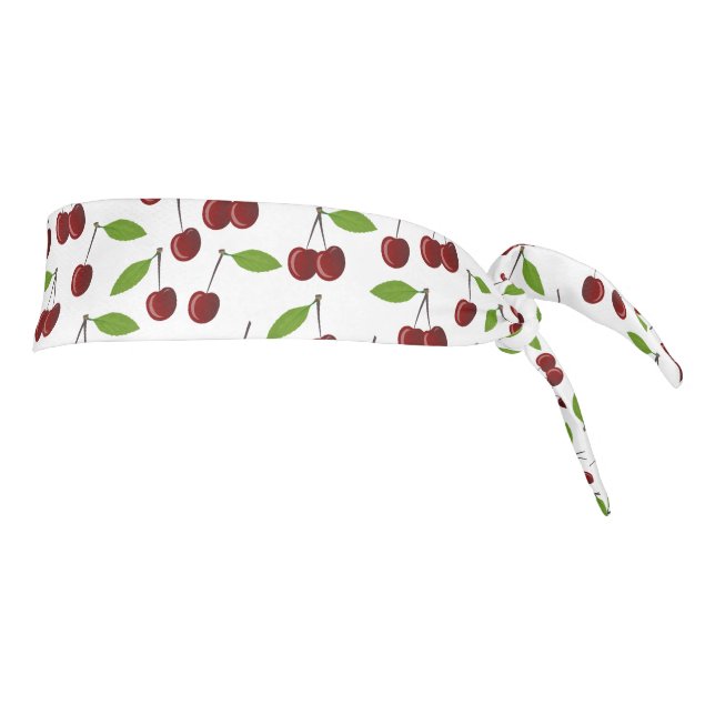 Red Cherry, Pattern Of Cherries, Leaves, Fruit Tie Headband (Rotate 90)