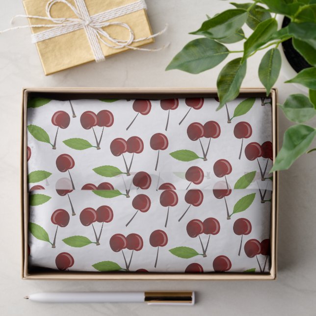 Red Cherry, Pattern Of Cherries, Leaves, Fruit Tissue Paper (Gift)