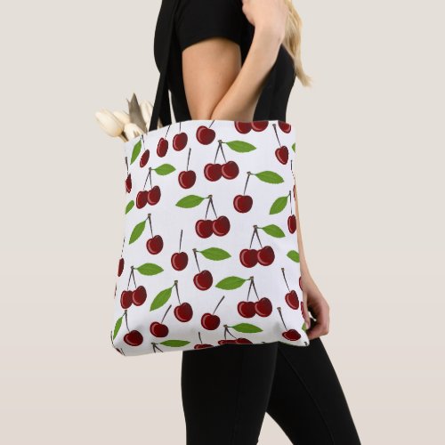 Red Cherry Pattern Of Cherries Leaves Fruit Tote Bag