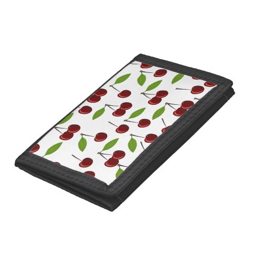 Red Cherry Pattern Of Cherries Leaves Fruit Trifold Wallet