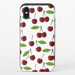 Red Cherry, Pattern Of Cherries, Leaves, Fruit iPhone XS Slider Case