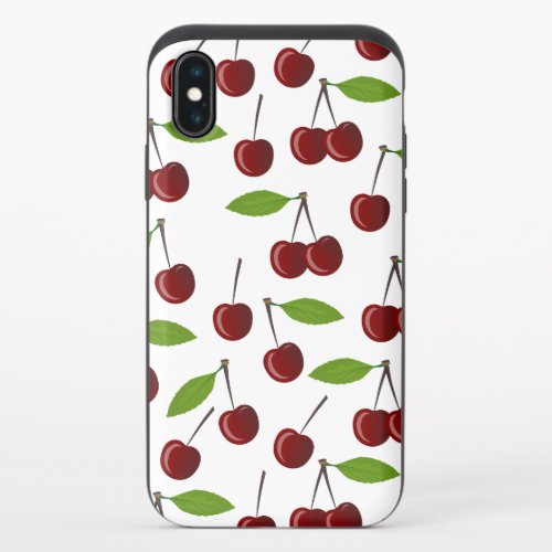 Red Cherry Pattern Of Cherries Leaves Fruit iPhone XS Slider Case