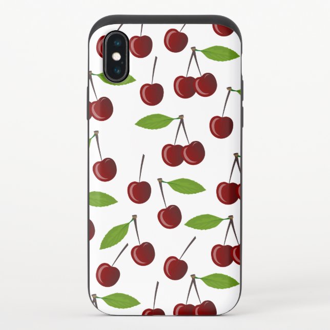 Red Cherry, Pattern Of Cherries, Leaves, Fruit Uncommon iPhone Case (Back)