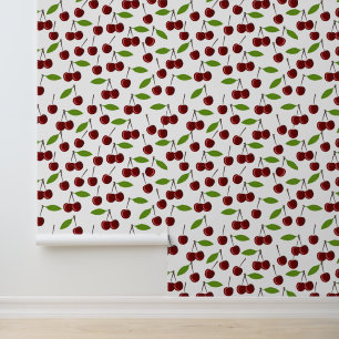 Red Cherry, Pattern Of Cherries, Leaves, Fruit Wallpaper