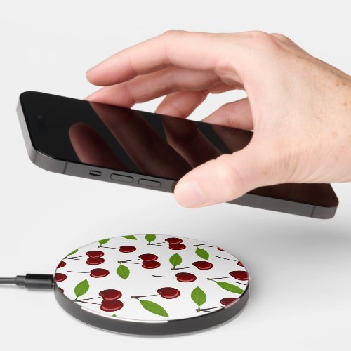 Red Cherry Pattern Of Cherries Leaves Fruit Wireless Charger