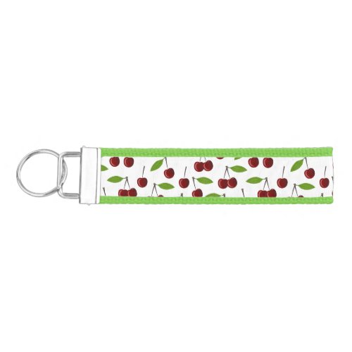 Red Cherry Pattern Of Cherries Leaves Fruit Wrist Keychain