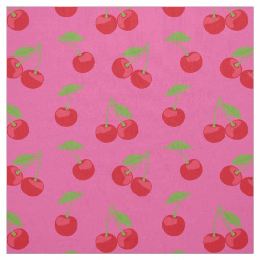 Red Cherry Pattern On Pink Fabric