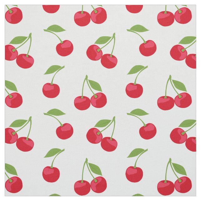 Red Cherry Pattern On White Fabric (Swatch)