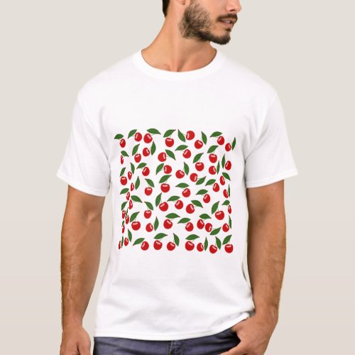 Red Cherry Pattern T_Shirt