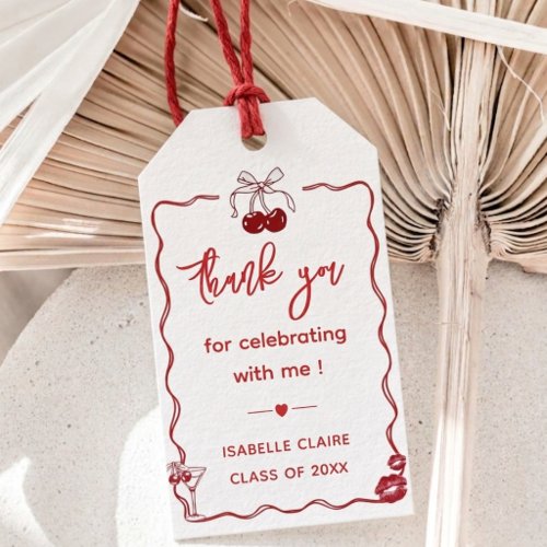 Red Cherry Personalized Graduation Party Favor Tag