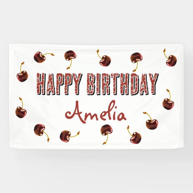 Red Cherry Personalized Party Banner (Horizontal)